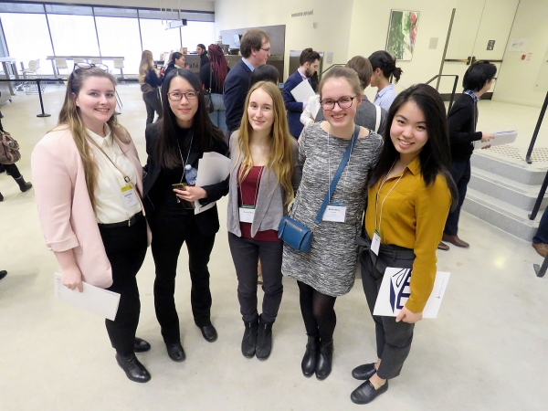 Group of law students and new admits in the atrium at the start of Welcome Day 2019