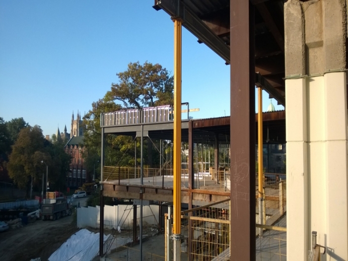 Library extension frame looking south to Harbord street