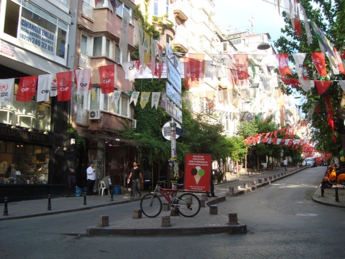 Political banners for the 2015 election in Istanbul, Turkey