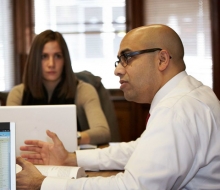 Anver Emon lecturing in a classroom