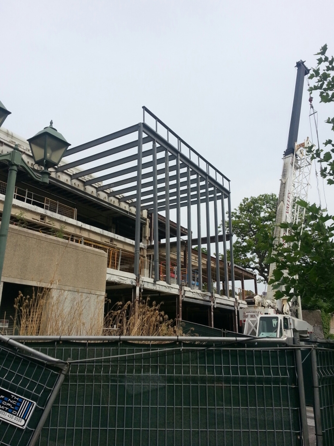 steel frame installed on southwest corner of building