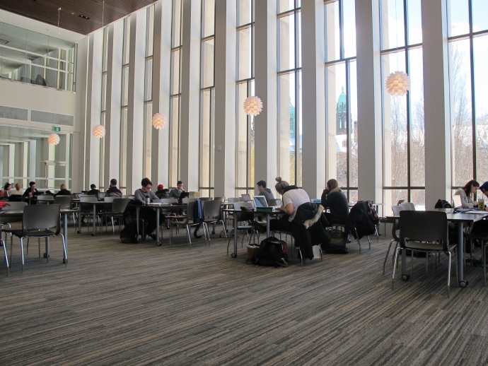 Study hall with view of Trinity College in the background