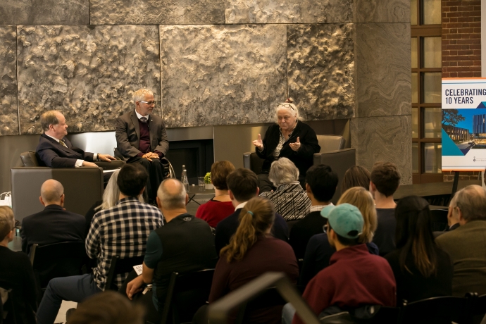 Panelists former SCC Justice Thomas Cromwell with Joseph Arvay and Mary Eberts