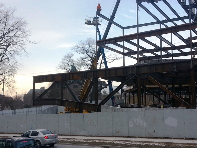 Trusses going up on construction site
